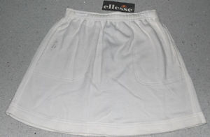 Tennis Skirt "Ellesse" Pull On, Elastic Waist w/ Drawstring (White)   XS, 24"