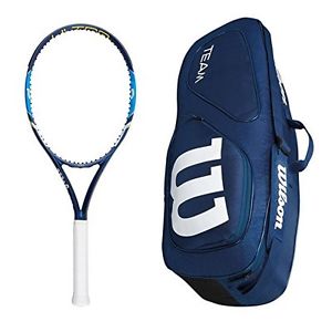 Wilson Ultra 100 Racket with Team II Navy Triple Tennis Bag 4_1/2