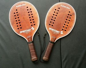 Vintage Sportcraft Super ProPlatform Wooden Tennis Racquet Ball Set of 2 Paddles