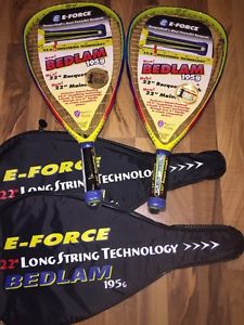 2 E-FORCE BEDLAM 195G RACQUETBALL RACQUET PAIR 22" 107 In NEW With Cases!!