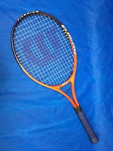 Wilson Fusion Tennis Racquet Blue Orange Soft Shock 3 Titanium Racket 4-1/4 Grip