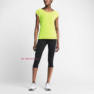 Nike Women's Cool Breeze Running Short Sleeve Shirt Yellow Volt XS Gym New