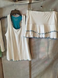 Denise Cronwall Women`s Tank & Ruffle Tennis Skort  White GUC Large