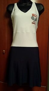 NEW NIKE FIT DRY WHITE AND BLUE SPORT TENNIS GOLF TANK DRESS WITH SHELF BRA SZ L