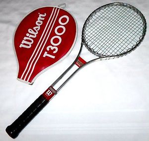 Vintage 1970's WILSON Chrome Tublar Steel Tennis Racket w Original Leather Cover