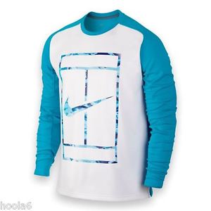 Nike Tennis - LS Dri Fit Practice Crew (L) White / Blue Lagoon 685323 407