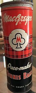Vintage MACGREGOR Pace-maker Tennis Ball Tin Can - Opened For All Court Surfac