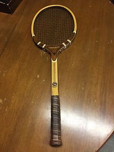Vintage Rare  Custom TAD Davis Wood Tennis Racquet With needlepoint cover 1L