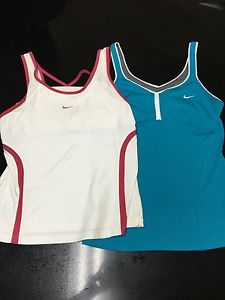 Medium Women's Turquoise Blue Nike Tennis Top And White-Fuschia Nike Top