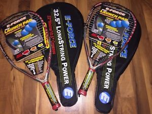 2 E-FORCE LAUNCHPAD 175 G RACQUETBALL RACQUET PAIR 32.5 LONGSTRING NEW W/ CASES