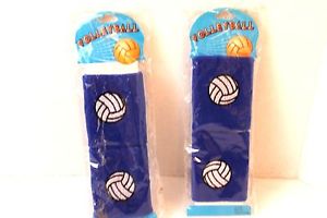 Set of 2 Volleyball WristBands Terry Cloth White Blue Embroidered Workout Sport