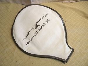 Vintage Tennis Racquet Cover ~ Hilton Head Island, S.C. ~cream canvas brown trim