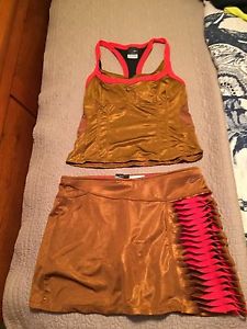 Nike Women's Gold/Bronze Metallic Tennis Tank and Skirt XS Rare