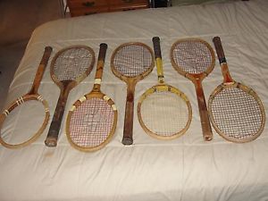 7 VINTAGE WOOD TENNIS RACKETS - ESTATE COLLECTION - SEE PHOTOS - LOT IVX