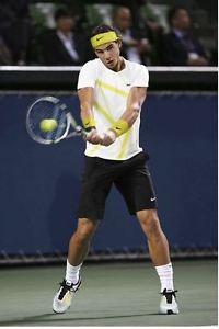 Rafael Nadal 2011 US Open Ace Court RAFA Tennis Crew Shirt, White / Yellow, XL