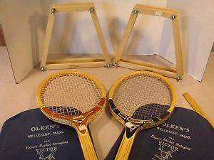 2 vintage TAD Davis Hi-Point Wooden Tennis Racquets - Olken's Wellesley MA