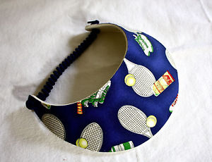 Vintage Blue Novelty Print Tennis Visor Sun Hat  Retro 1970s Kitch One Size