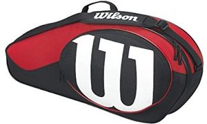 Wilson Match II Racquet Bag, Black/Red, Holds 3 Racquets