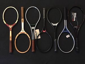 7 Vintage Tennis Rackets (2 Wooden Frames)