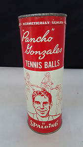 3 Vintage Pancho Gonzales Spalding Tennis balls in sealed METAL can NO Key