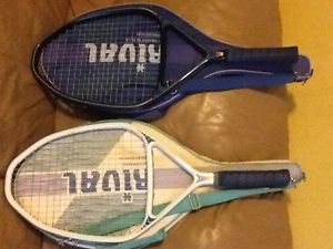 2  1993 NEW Vtg RIVAL AU700 Graphite+ Comp.AU100 Ceramic Comp Tennis R w/ cases