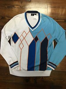 VUARNET SPORT MENS SIZE LARGE SWEATER WHITE BLUE LONG SLEEVES V-NECKLINE NEW