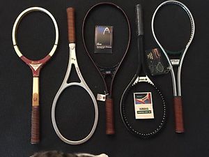 5 Vintage Tennis Racquets (Never Strung, One Wooden Frame)