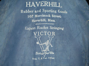 VINTAGE HAVERHILL SPORTING GOODS / VICTOR EXPERT RACQUET STRINGING ADVERTISING