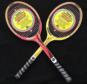 2 Vintage Chemold Tennis Rackets Owen Davidson Hawk Yellow & Red NOS