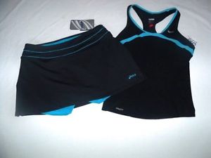 NEW Set Womens Medium Asics Tennis Skirt & Dry Fit Nike Top Built in Bra