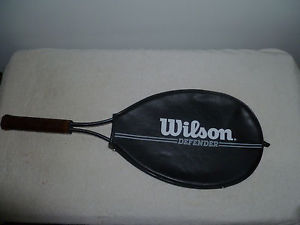 WILSON Defender Black TENNIS RACKET Genuine Leather Grip with Zipper CASE vtg