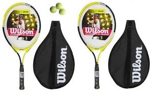 2 x Wilson Pro 25 Raquetas De Tenis Junior Con Fundas + 3 Pelotas De Tenis