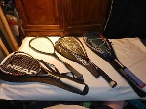 4 Squash Tennis Racquets Head LiquidMetal, Power 170, Black Knight Rebel II, Ti.