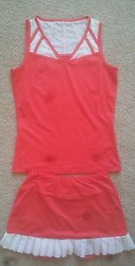 Women's 2 Pc Chrissie by Tail Coral Red Tennis Outfit, XS Small