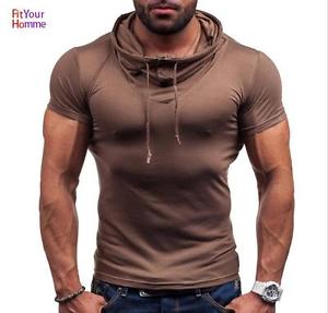 New Men's Tops Tees  O Neck Short Sleeve Solid Hooded Slim T Shirts