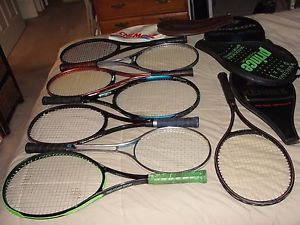 8 VINTAGE COLLECTIBLE METAL & COMPOSITE TENNIS RACKETS - GOOD SHAPE - USED - IXJ