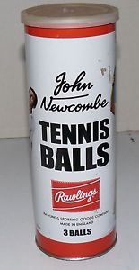 VINTAGE RAWLINGS TENNIS BALLS METAL CAN JOHN NEWCOMBE AUTOGRAPH MADE IN ENGLAND