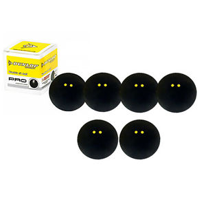 6 x Dunlop Pro Squash Balls Double Dot Yellow - WSF & WSA & PSA Official Ball