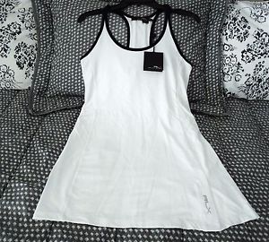 Ralph Lauren RLX White w/Navy Trim NYLON RACERBACK TENNIS DRESS S NWT Ret $198