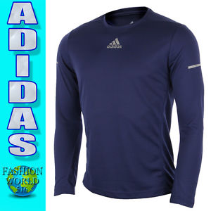 Adidas Run Long Sleeve Men's Shirt Navy Blue/Silver Size Large