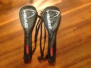 2 head squash Raquets 190 pyramid power euc W One Ball And Case