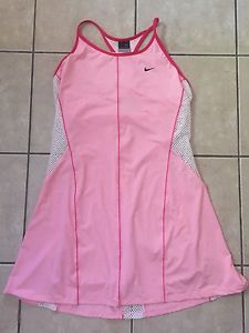 WOMENS NIKE SPHERE DRY PINK/WHITE TENNIS DRESS MESH PLEATS & SIDES SZ L