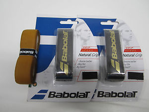 **NEW** LOT OF 3 BABOLAT NATURAL LEATHER GRIP. 2X BLACK. 1X NATURAL