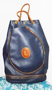 ❤ TRUSSARDI COLLEZIONE VINTAGE NAVY BROWN LEATHER TENNIS RACKET RACQUET BAG  ❤