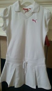 Brand New Puma White Short Sleeve Girls Tennis Sport Active Wear Dress Large