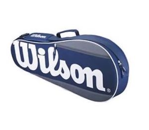 New In Package Wilson Tennis Equipment Bag Holds 3 Rackets Navy Blue Gray White