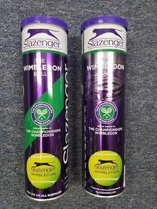 2 Slazenger Wimbledon Tennis Balls  All Surfaces 4 Ball Cans (8 Balls Total)