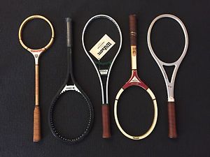 5 Vintage Tennis Racquets (Never Strung, 2 Wooden Frames)