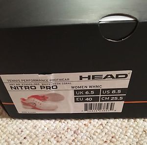 NWB HEAD Nitro Pro Tennis Shoes, White & Neon Coral, Womens 8.5