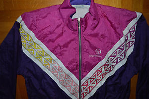 Sergio Tacchini Vtg 80s Nylon Windbreaker TENNIS Jacket Purple Pink Mens XL 2XL